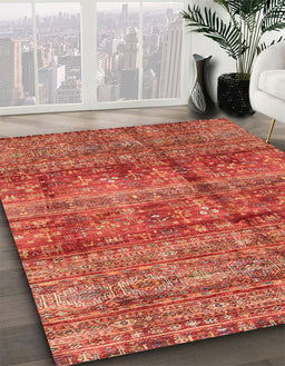 Machine Washable Abstract Red Rug in a Family Room, wshabs4093