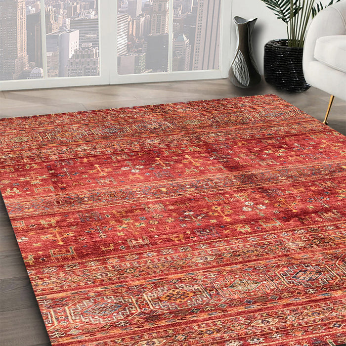 Machine Washable Abstract Red Rug in a Family Room, wshabs4093