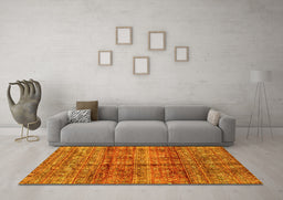 Machine Washable Abstract Yellow Modern Rug in a Living Room, wshabs4093yw