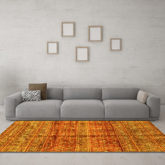 Machine Washable Abstract Yellow Modern Rug in a Living Room, wshabs4093yw
