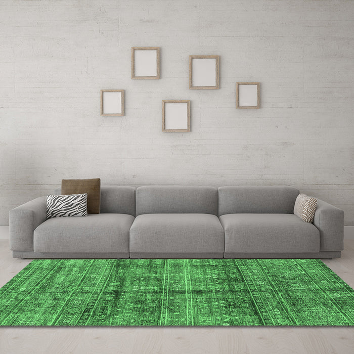 Machine Washable Abstract Emerald Green Modern Area Rugs in a Living Room,, wshabs4093emgrn