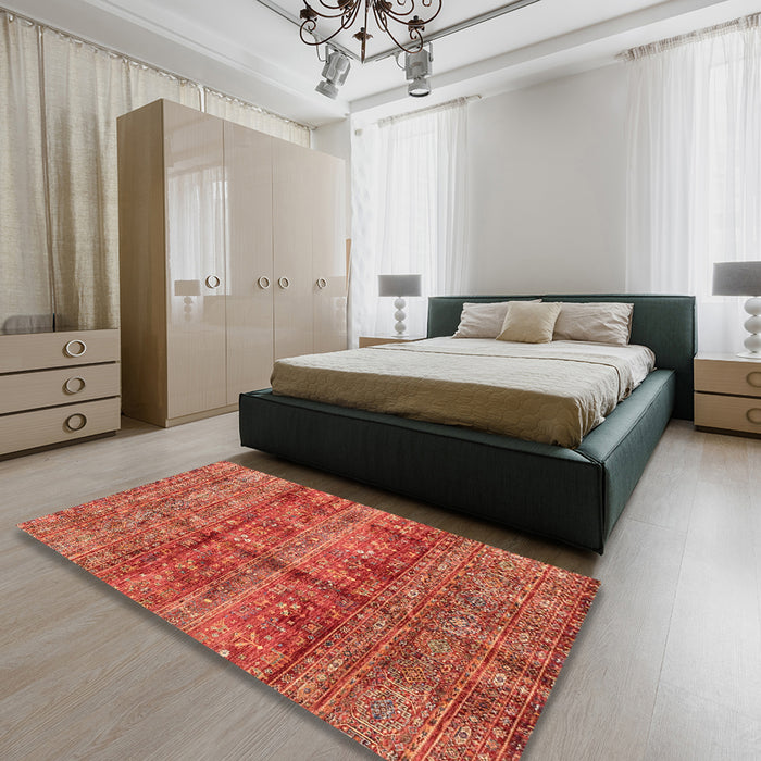 Abstract Red Modern Rug in a Bedroom, abs4093