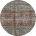 Round Abstract Light Blue Modern Rug, abs4093lblu