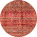 Round Machine Washable Abstract Red Rug, wshabs4093