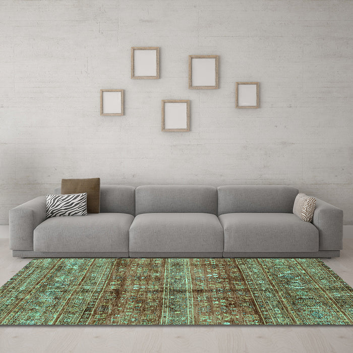 Machine Washable Abstract Turquoise Modern Area Rugs in a Living Room,, wshabs4093turq