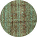 Round Abstract Turquoise Modern Rug, abs4093turq