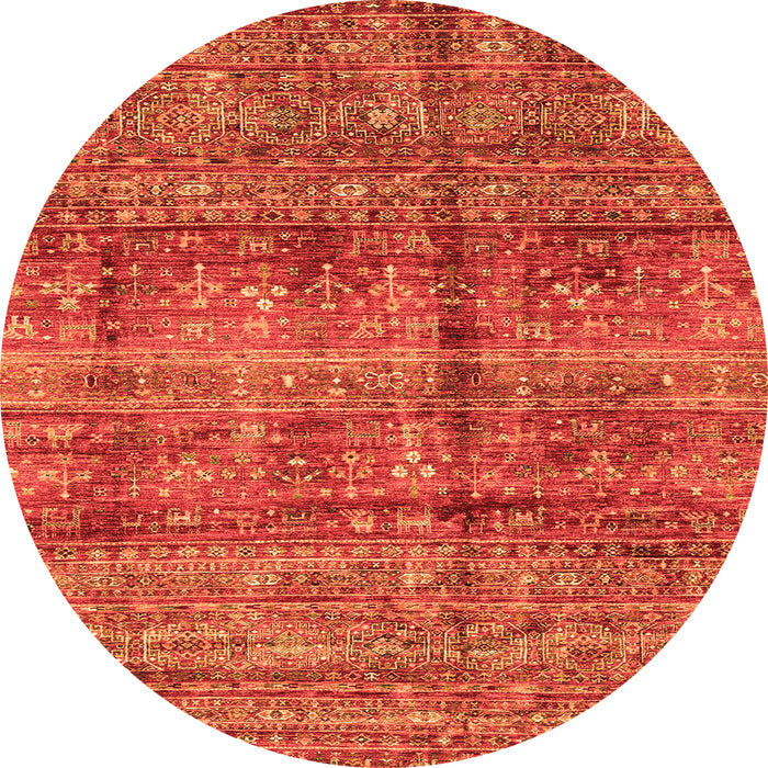 Round Machine Washable Abstract Orange Modern Area Rugs, wshabs4093org