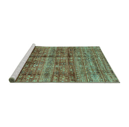 Sideview of Machine Washable Abstract Turquoise Modern Area Rugs, wshabs4093turq