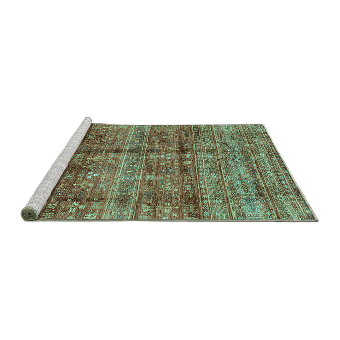 Sideview of Machine Washable Abstract Turquoise Modern Area Rugs, wshabs4093turq