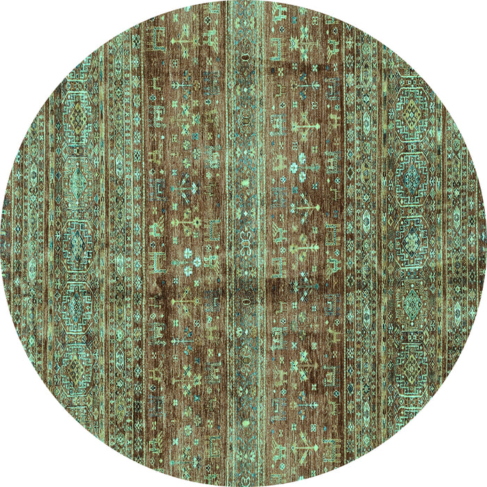Round Machine Washable Abstract Turquoise Modern Area Rugs, wshabs4093turq
