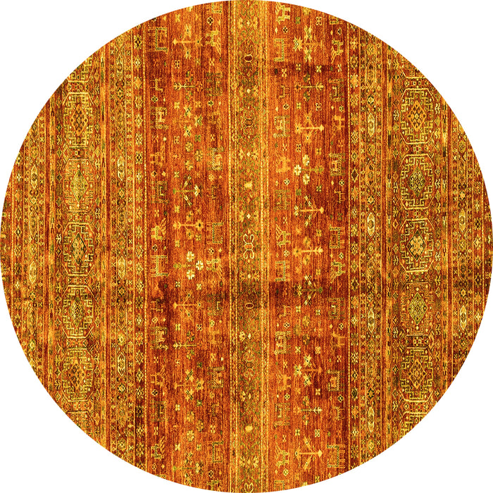 Round Abstract Yellow Modern Rug, abs4093yw