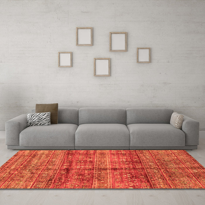 Machine Washable Abstract Orange Modern Area Rugs in a Living Room, wshabs4093org