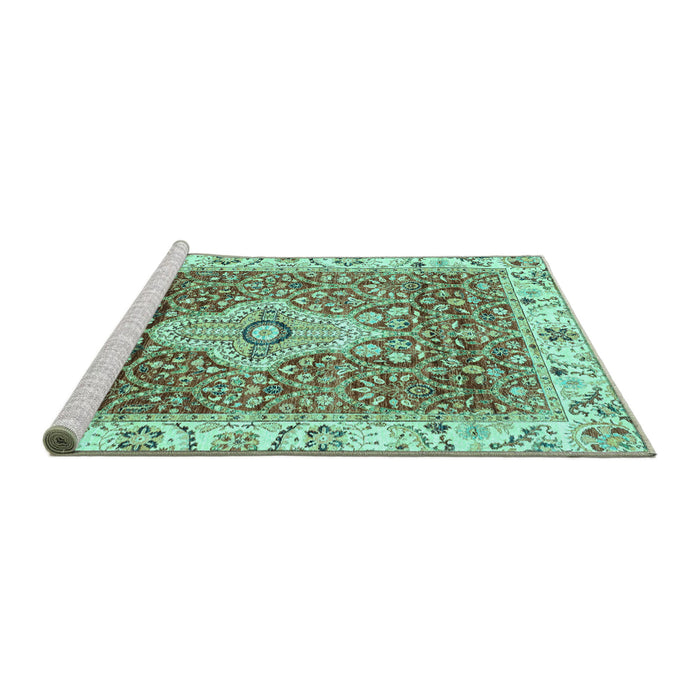 Sideview of Machine Washable Abstract Turquoise Modern Area Rugs, wshabs4094turq
