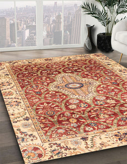 Abstract Red Modern Rug in Family Room, abs4094