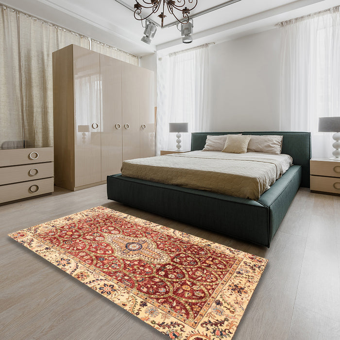 Machine Washable Abstract Red Rug in a Bedroom, wshabs4094