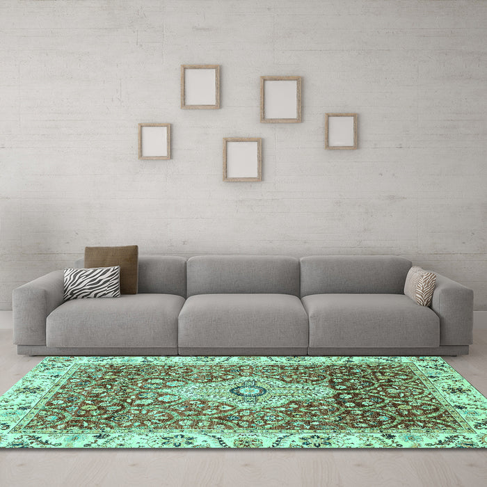 Machine Washable Abstract Turquoise Modern Area Rugs in a Living Room,, wshabs4094turq