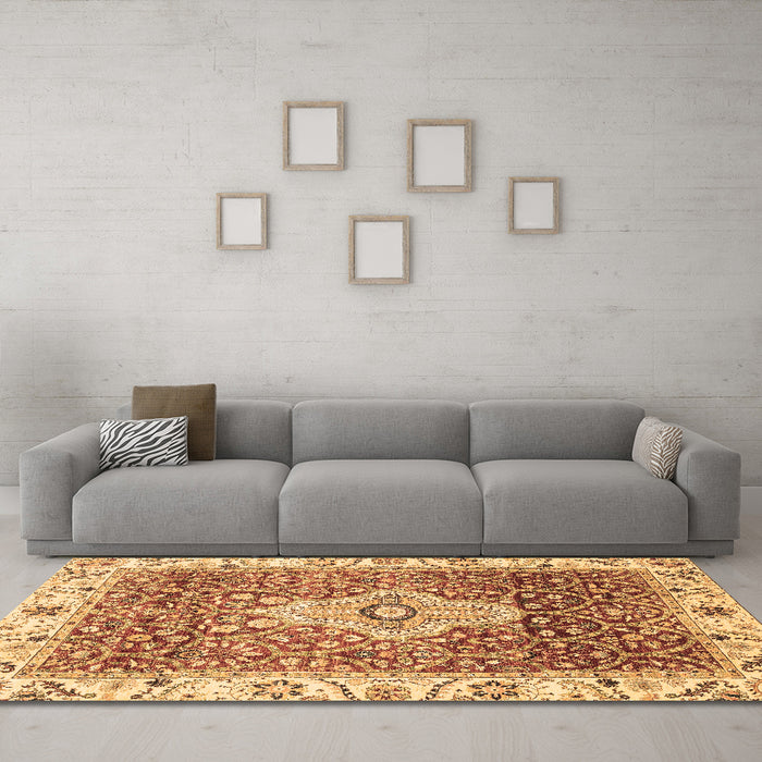 Machine Washable Abstract Brown Modern Rug in a Living Room,, wshabs4094brn