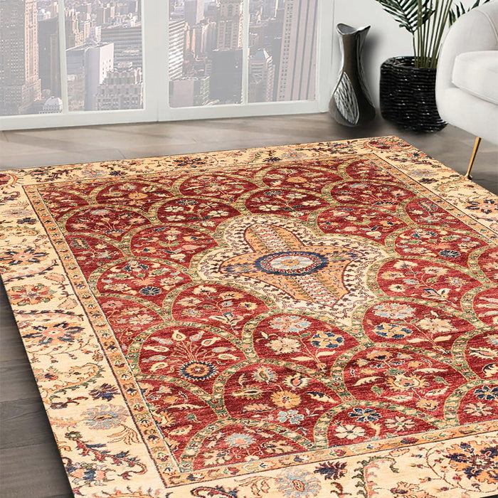 Abstract Red Modern Rug in Family Room, abs4094