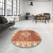 Round Machine Washable Abstract Red Rug in a Office, wshabs4094