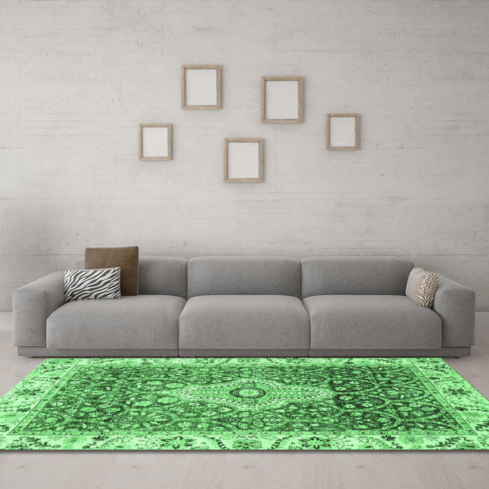 Machine Washable Abstract Emerald Green Modern Area Rugs in a Living Room,, wshabs4094emgrn