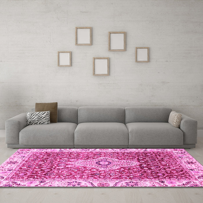 Machine Washable Abstract Pink Modern Rug in a Living Room, wshabs4094pnk