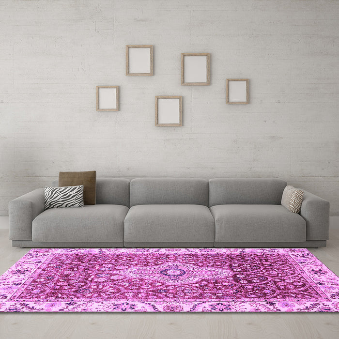 Machine Washable Abstract Purple Modern Area Rugs in a Living Room, wshabs4094pur