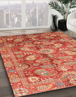 Abstract Brown Sand Brown Oriental Rug in Family Room, abs4095