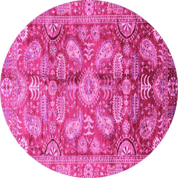 Round Machine Washable Oriental Pink Traditional Rug, wshabs4095pnk