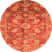 Round Machine Washable Oriental Orange Traditional Area Rugs, wshabs4095org