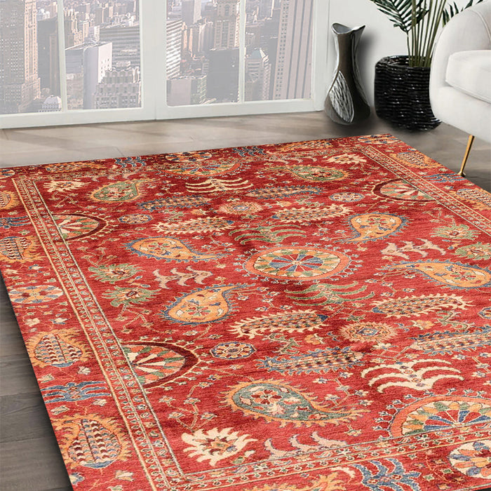 Abstract Brown Sand Brown Oriental Rug in Family Room, abs4095