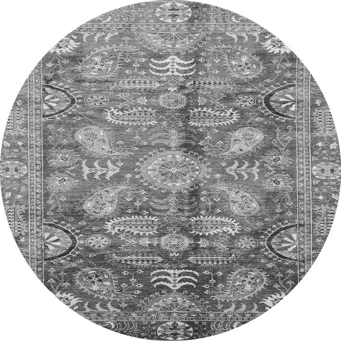 Round Machine Washable Oriental Gray Traditional Rug, wshabs4095gry
