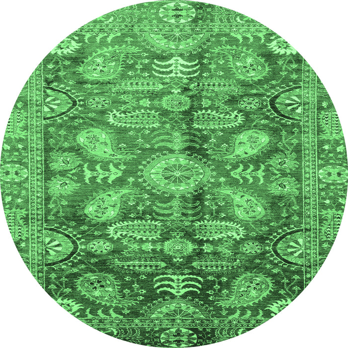 Round Oriental Emerald Green Traditional Rug, abs4095emgrn