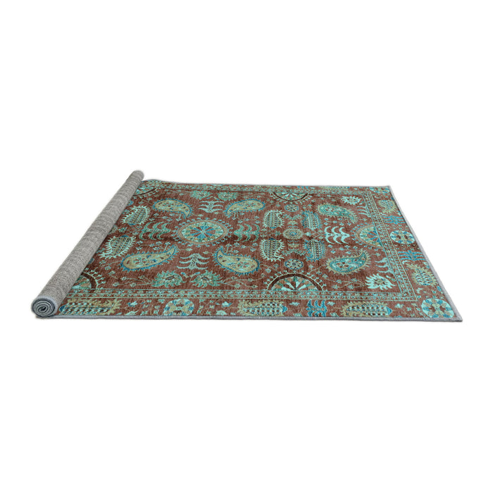 Sideview of Machine Washable Oriental Light Blue Traditional Rug, wshabs4095lblu