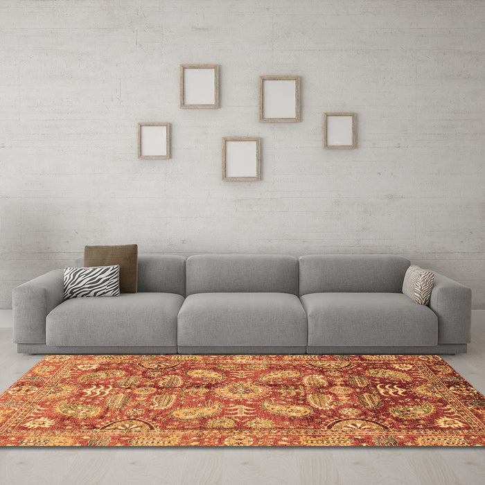 Machine Washable Oriental Brown Traditional Rug in a Living Room,, wshabs4095brn