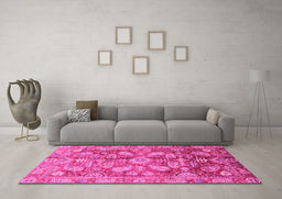 Machine Washable Oriental Pink Traditional Rug in a Living Room, wshabs4095pnk