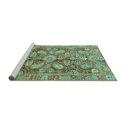 Sideview of Machine Washable Oriental Turquoise Traditional Area Rugs, wshabs4095turq