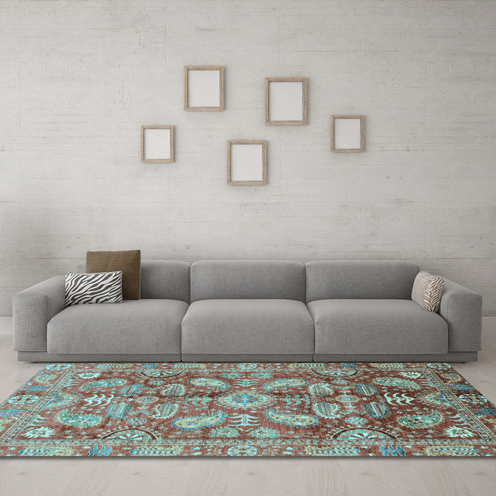 Machine Washable Oriental Light Blue Traditional Rug in a Living Room, wshabs4095lblu