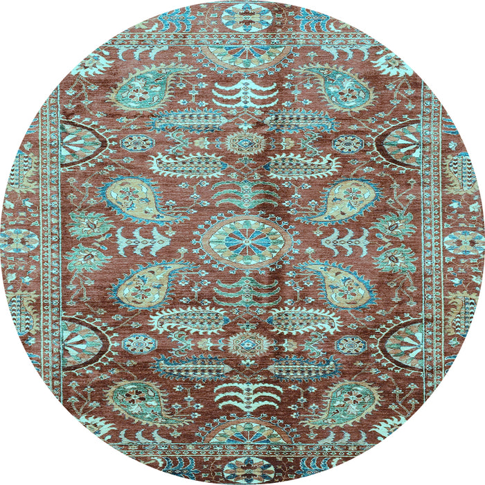 Round Machine Washable Oriental Light Blue Traditional Rug, wshabs4095lblu