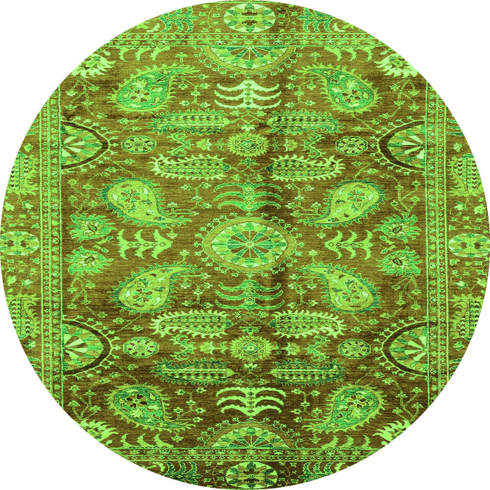 Round Oriental Green Traditional Rug, abs4095grn