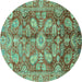 Round Oriental Turquoise Traditional Rug, abs4095turq