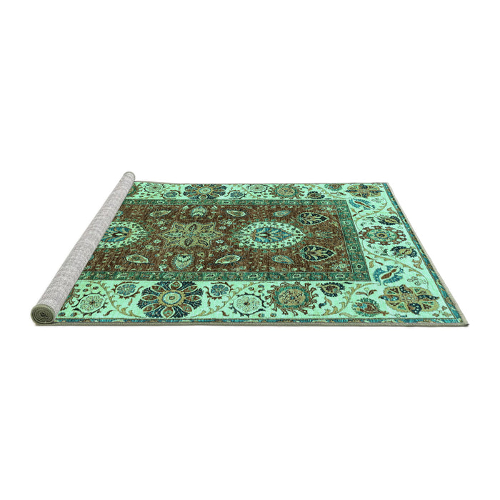 Sideview of Machine Washable Abstract Turquoise Modern Area Rugs, wshabs4096turq