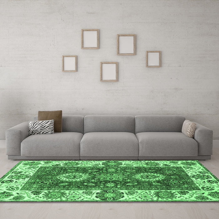 Machine Washable Abstract Emerald Green Modern Area Rugs in a Living Room,, wshabs4096emgrn
