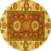 Round Abstract Yellow Modern Rug, abs4096yw