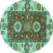 Round Abstract Turquoise Modern Rug, abs4096turq