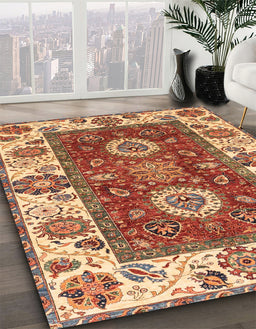 Machine Washable Abstract Red Rug in a Family Room, wshabs4096