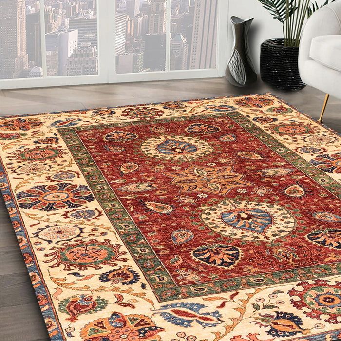 Machine Washable Abstract Red Rug in a Family Room, wshabs4096