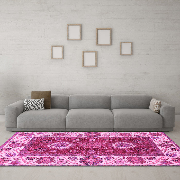 Machine Washable Abstract Pink Modern Rug in a Living Room, wshabs4096pnk