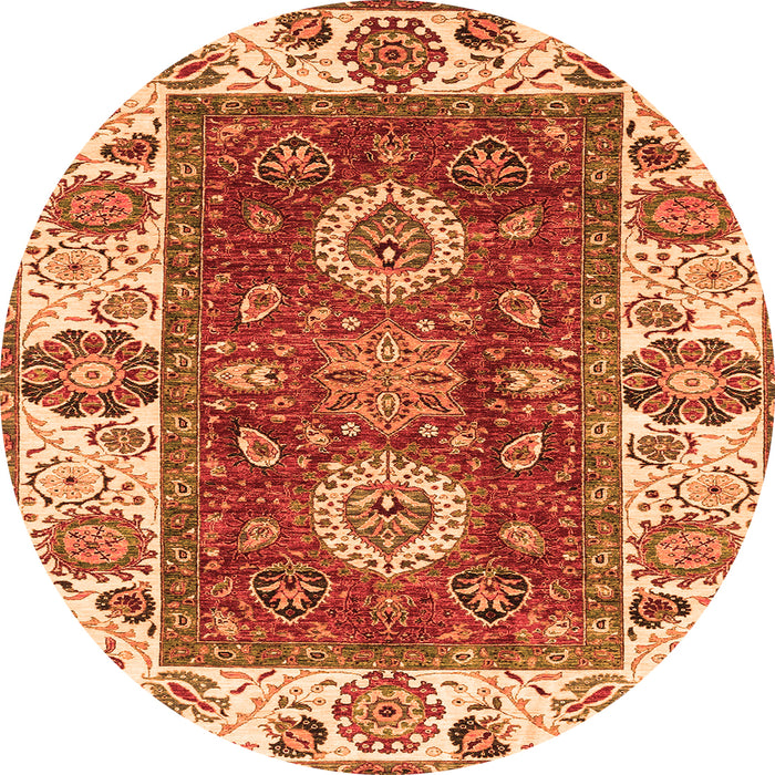 Round Machine Washable Abstract Orange Modern Area Rugs, wshabs4096org
