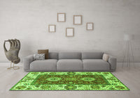 Machine Washable Abstract Green Modern Rug, wshabs4096grn