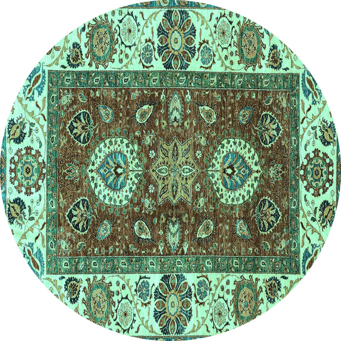 Round Machine Washable Abstract Turquoise Modern Area Rugs, wshabs4096turq